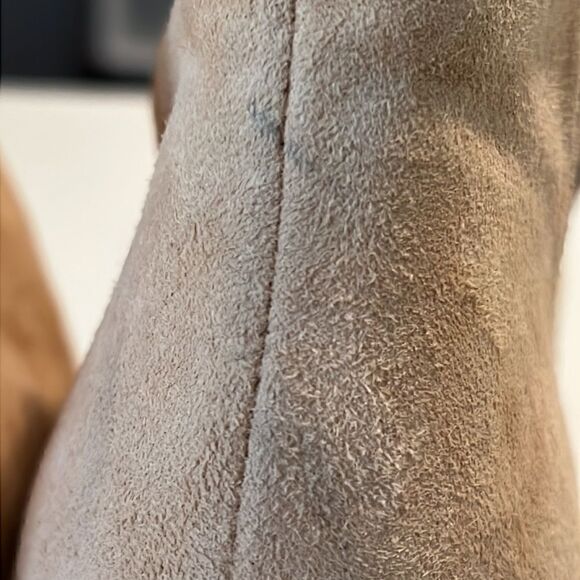 42 Gold Tan Loyalty Suede Open Toe Block Heel Booties Size 10 - Picture 11 of 14